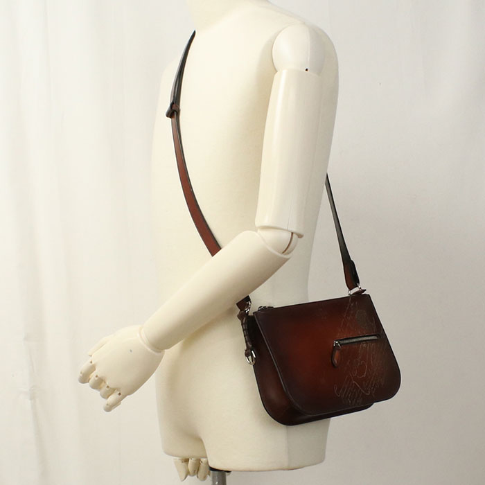 Berluti Sienna Messenger Bag Calligraphy Shoulder bag leather Men