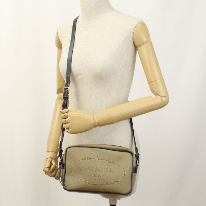 PRADA Logo jacquard 1BH089 Diagonal shoulder bag canvas / leather Women