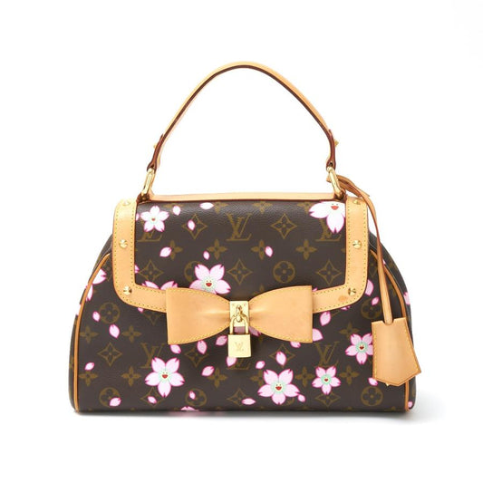LOUIS VUITTON Authentische Vintage Sac Retro PM M92012 Handtasche Monogramm Kirschblüte x Leder Braun x Rosa Band Kirsche