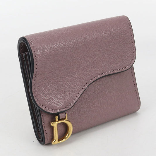 Dior Lotus Wallet saddle Three fold wallet/Goatskin Women's