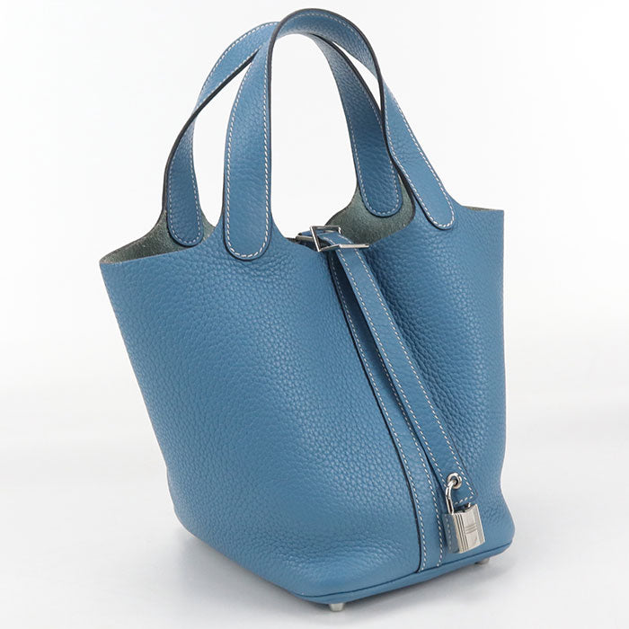 HERMES Picotan Lock PM Handbag / Taurillon Clemence Blue gene Women