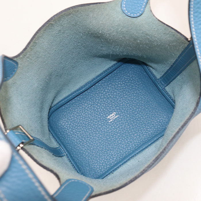 HERMES Picotan Lock PM Handbag / Taurillon Clemence Blue gene Women