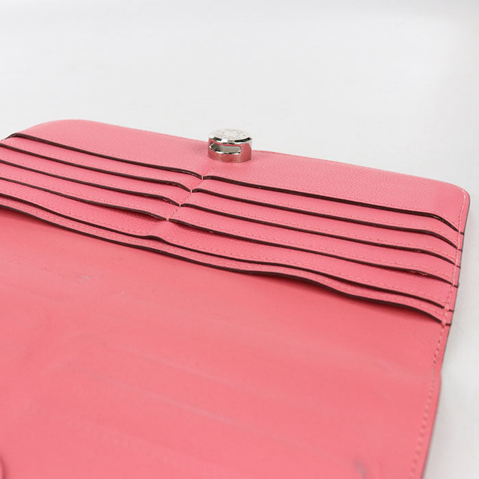 HERMES Dogon Long Long wallet with double fold coin purse Evercolor Rose azare Women's