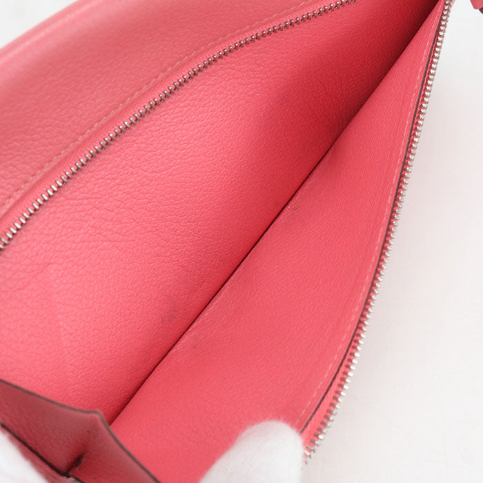 HERMES Dogon Long Long wallet with double fold coin purse Evercolor Rose azare Women's