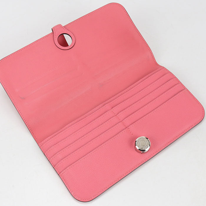 HERMES Dogon Long Long wallet with double fold coin purse Evercolor Rose azare Women's