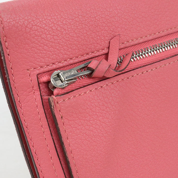HERMES Dogon Long Long wallet with double fold coin purse Evercolor Rose azare Women's