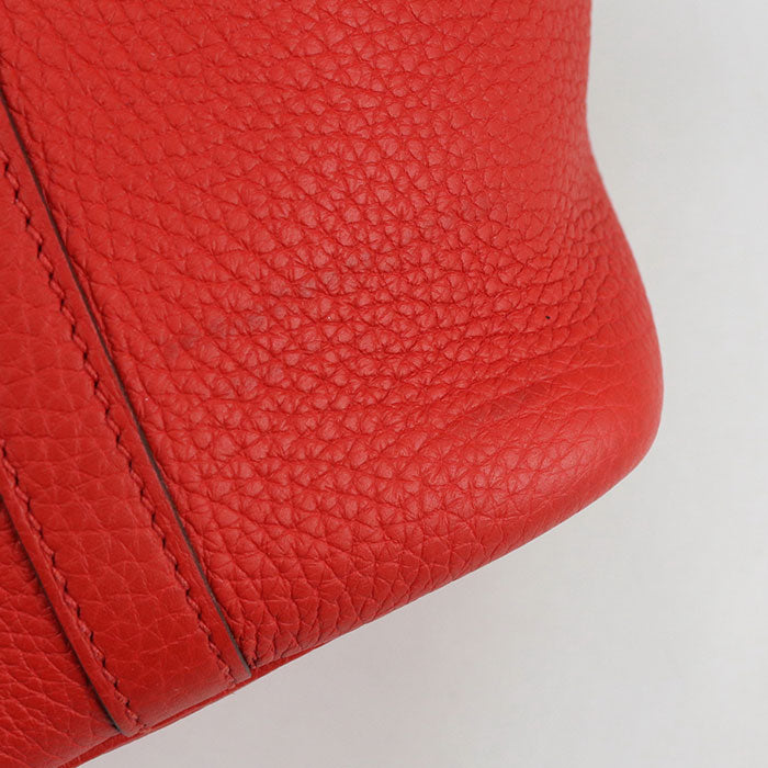 HERMES Picotan Lock PM Handbag Taurillon Clemence Rouge Kazak Women's